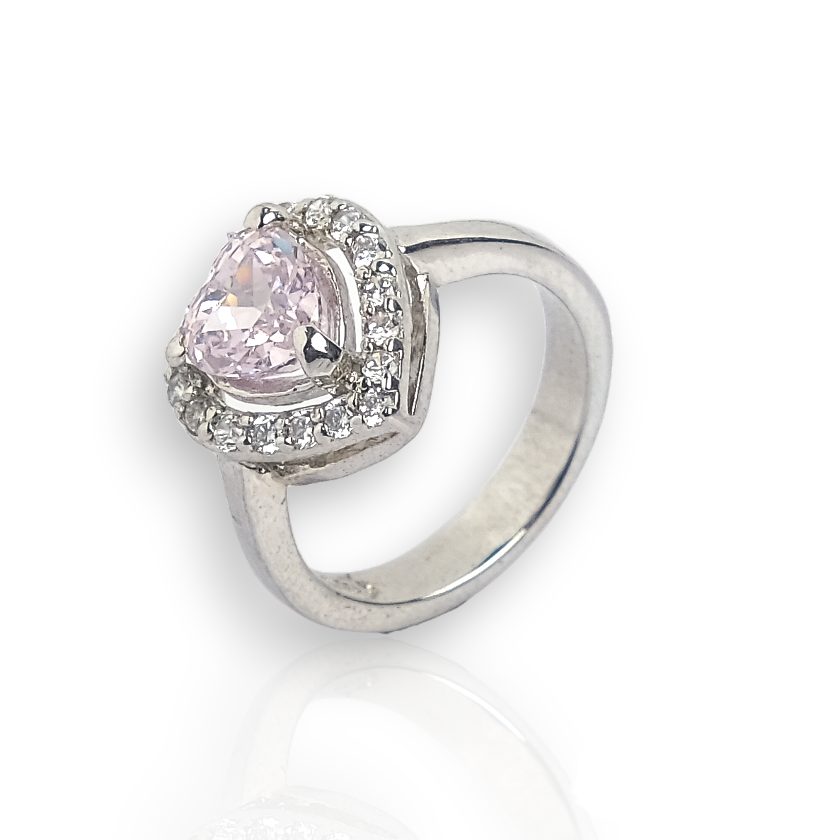 Silver Zircon Crown Heart Ring