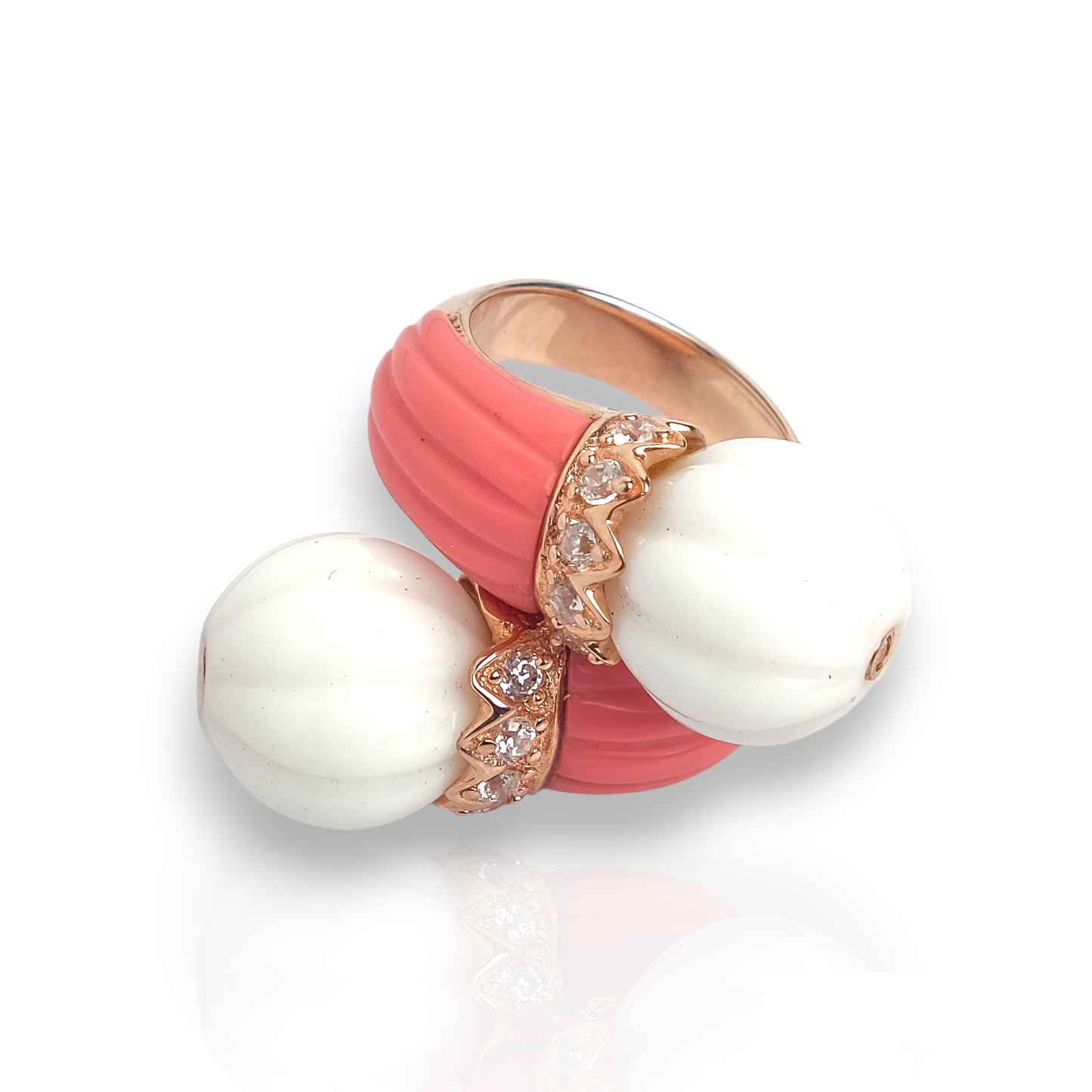 Coral Diamond Shell Ring