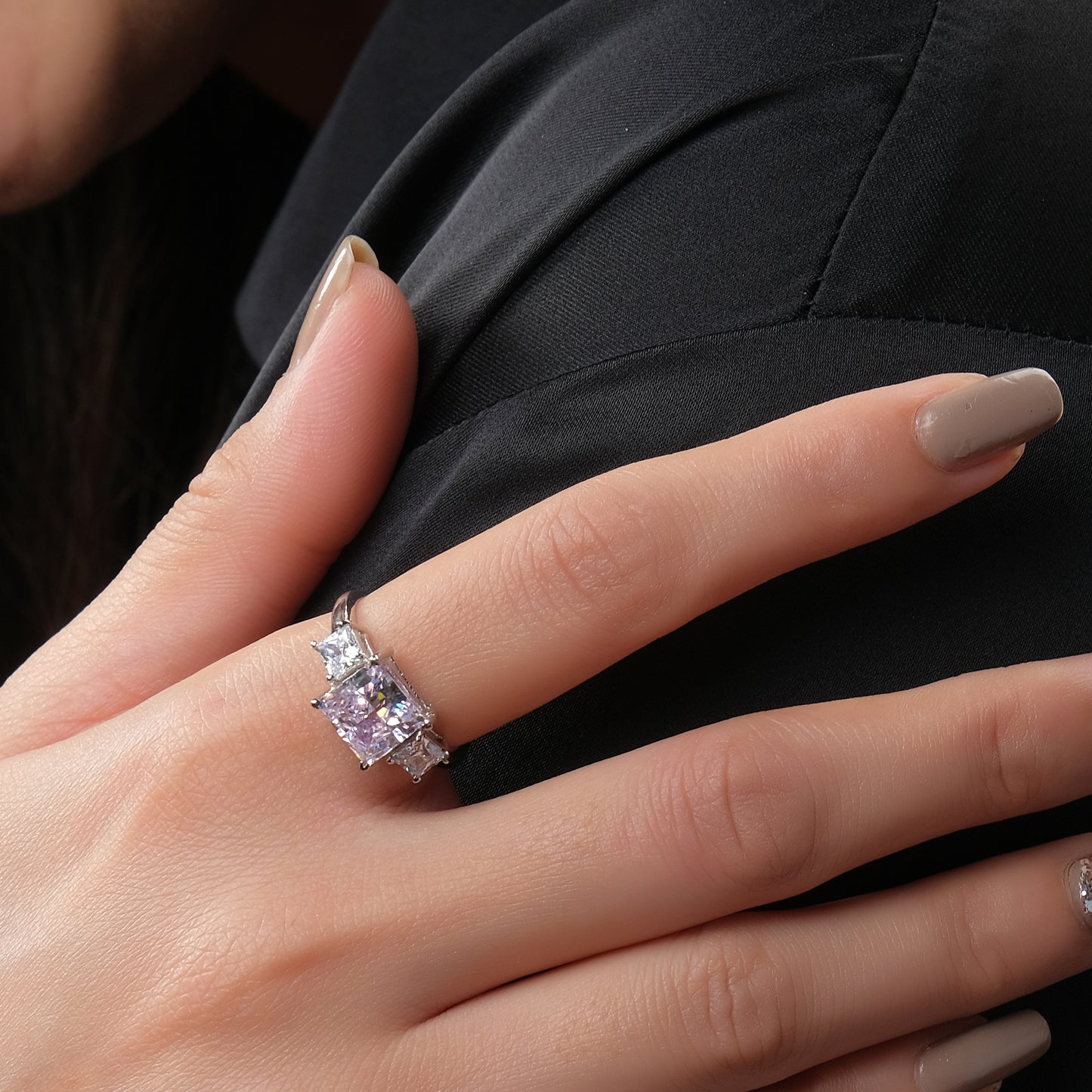 Baby Pink Cushion Engagement Ring