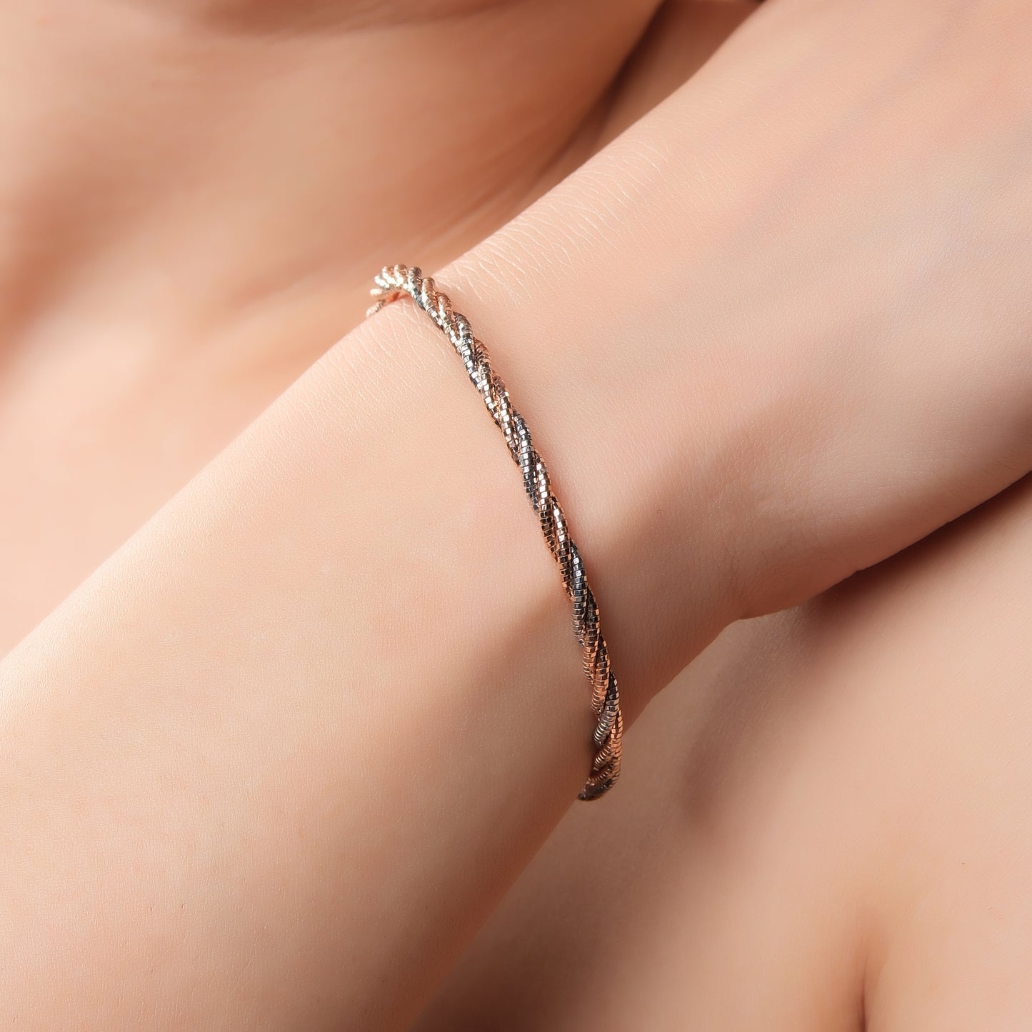 2 Layer Shimmering 2 Tone Sterling Sliver Flexible Bracelet
