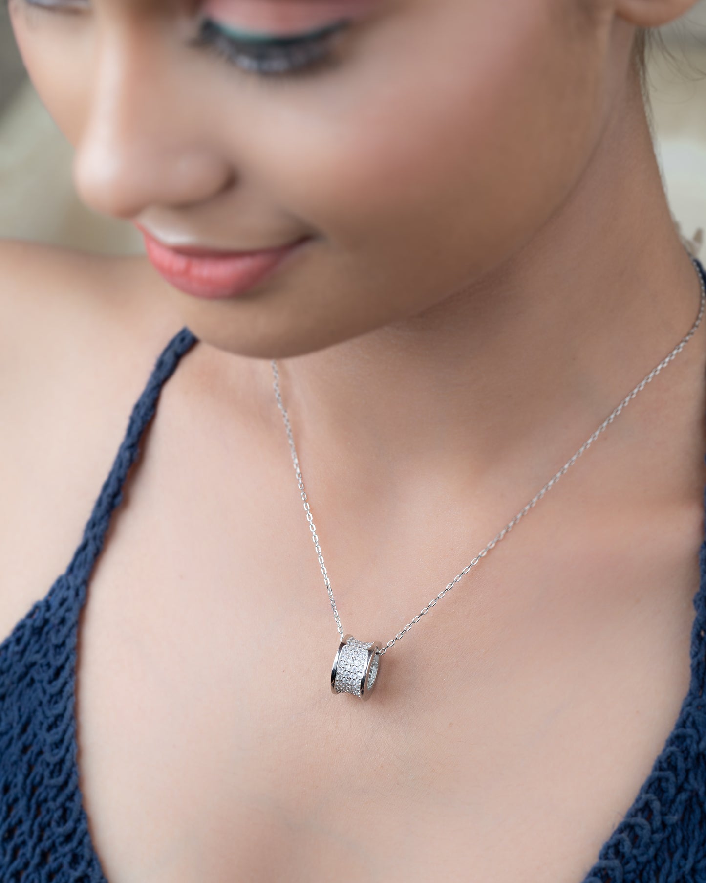 Silver Double Ring with Stone Charms