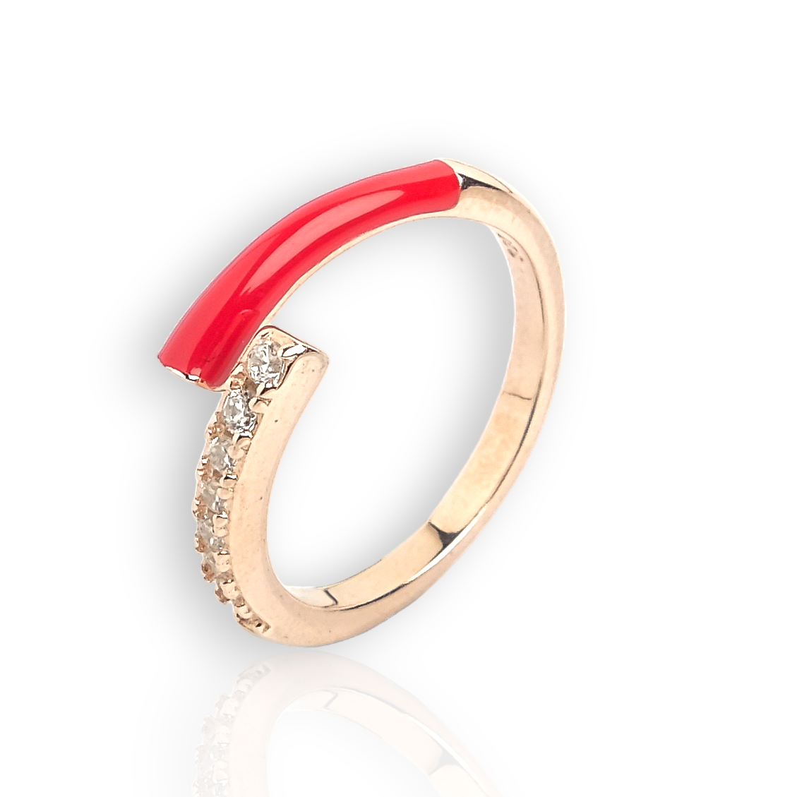 Rose Gold-Red Adjustable Silver Ring