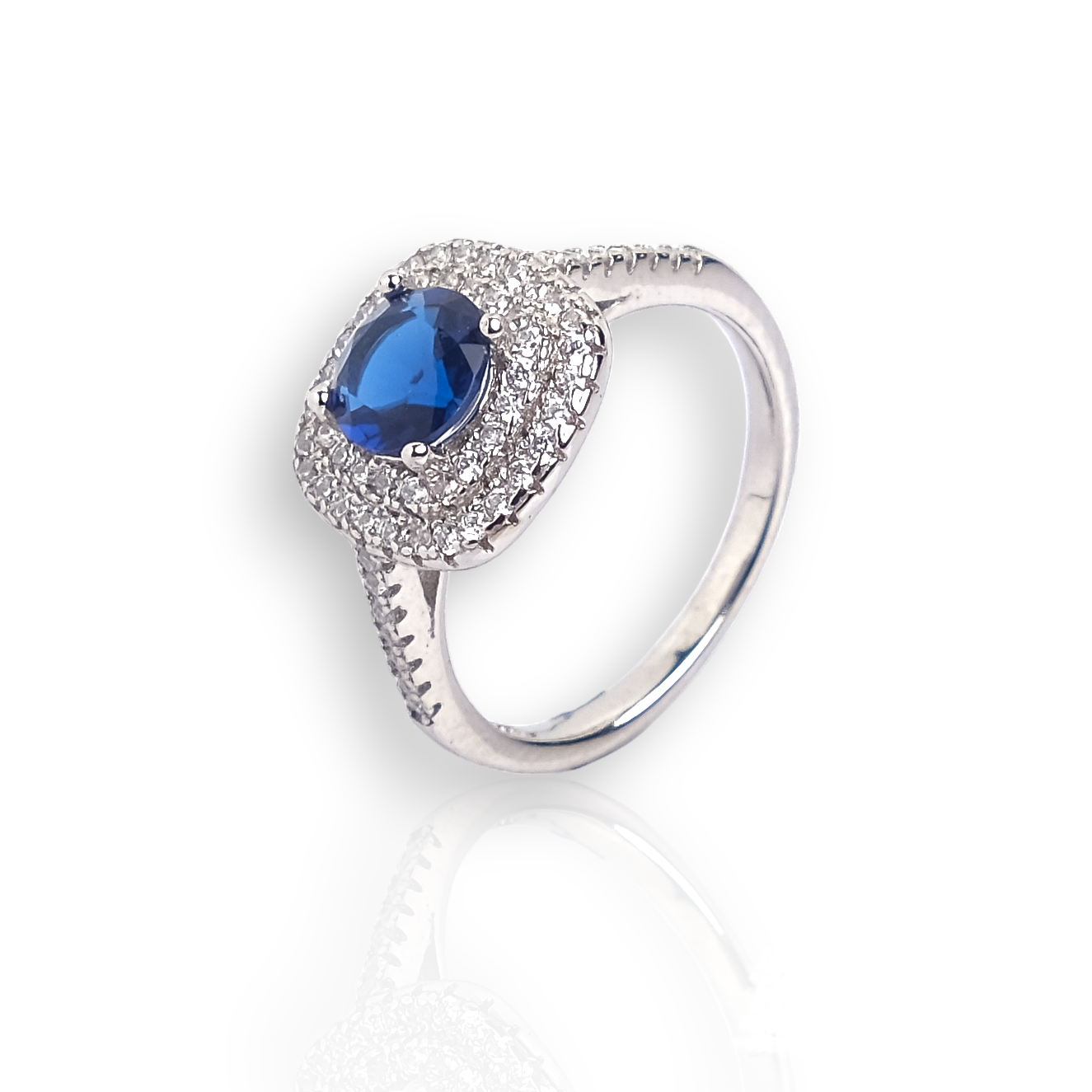 Blue Sapphire Ring Sterling Silver Oval Cut