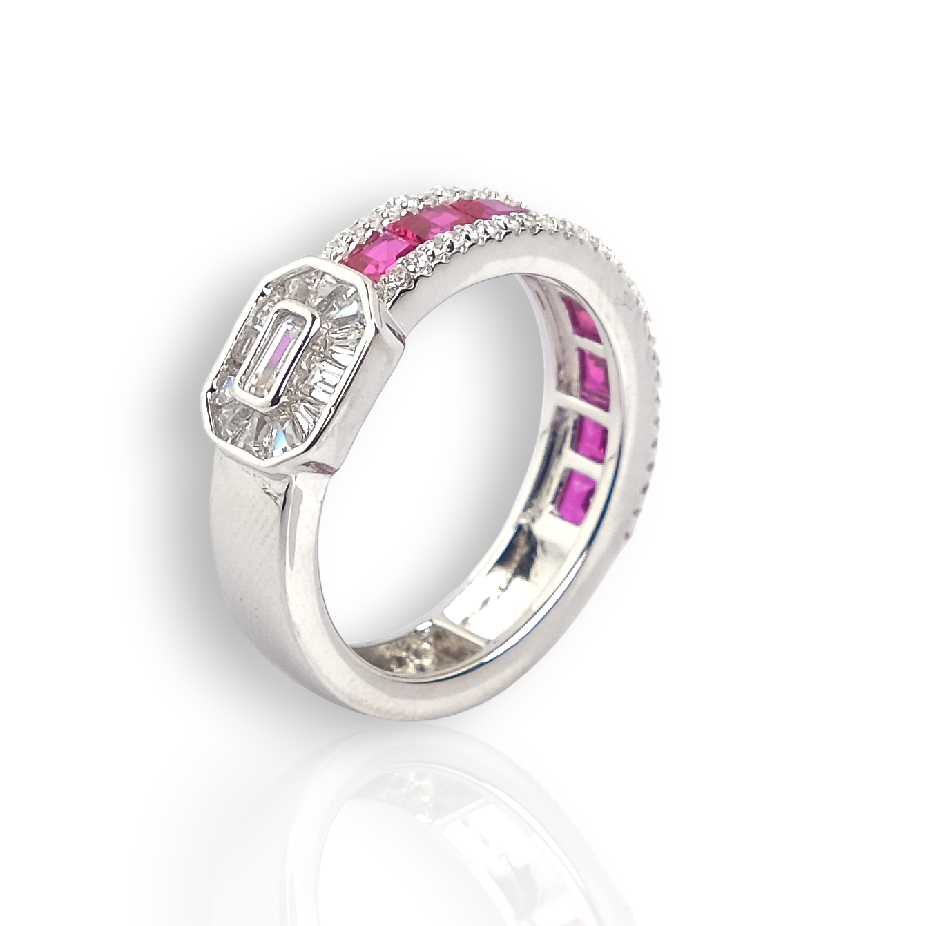 Ruby Diamond Silver Ring