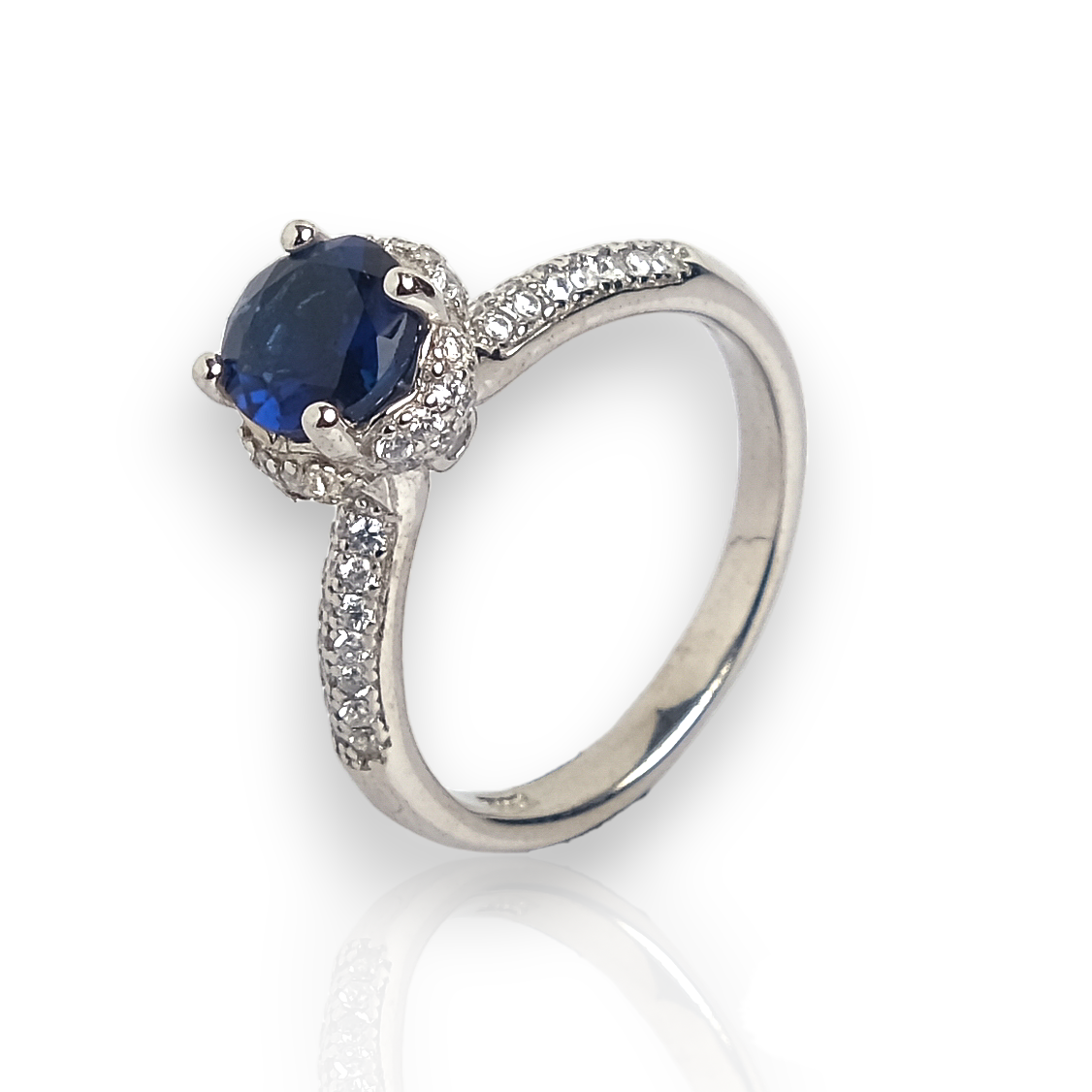 Round Blue Sapphire Women's Ring