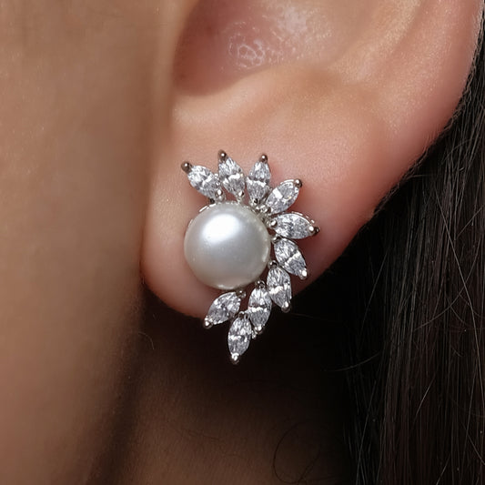 Ivory Crystal Cluster Faux Pearl Stud