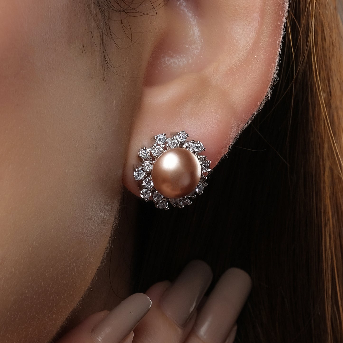 Pearls Cubic Rose Gold Earrings