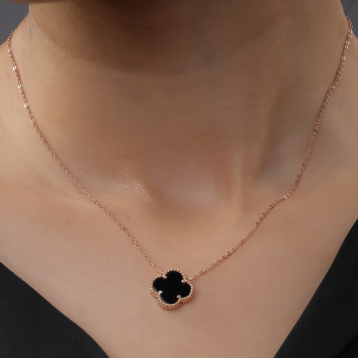 Rose Gold Black Clover Pendant