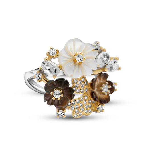 Silver Flower Motif Ring