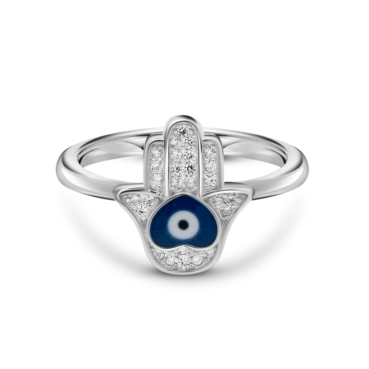 Silver Palm Blue Evil Eye Ring