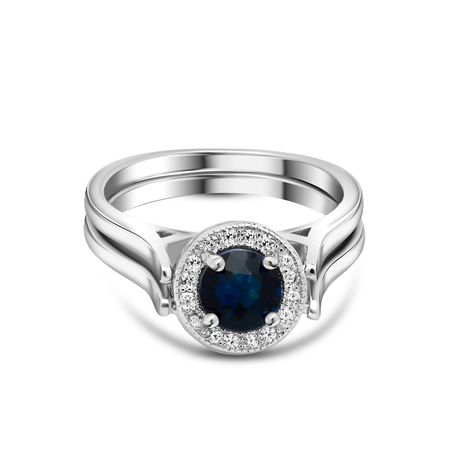 Silver Unique Central Blue Stone Ring