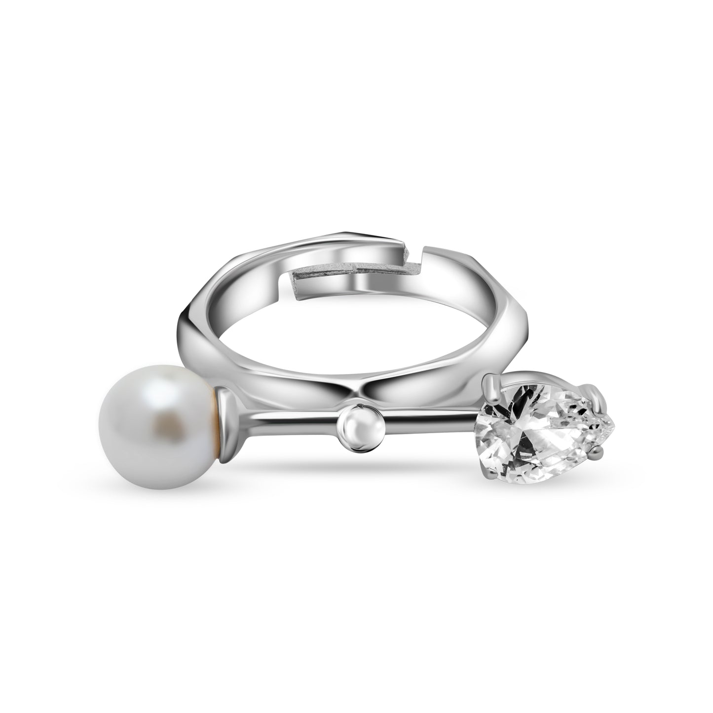 Silver Endearing Ring With a Pearl and Stone