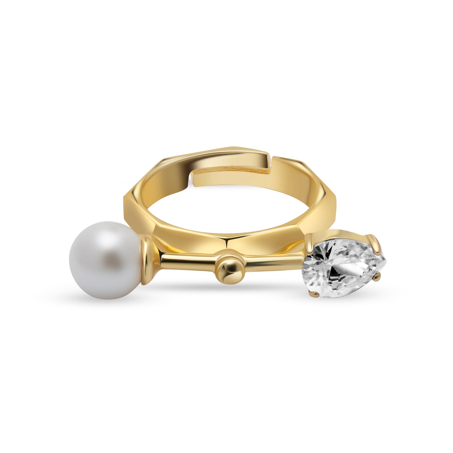 Golden Endearing Ring With a Pearl and Stone