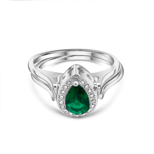 Silver Alluring Pear Green Stone 2 in 1 Ring