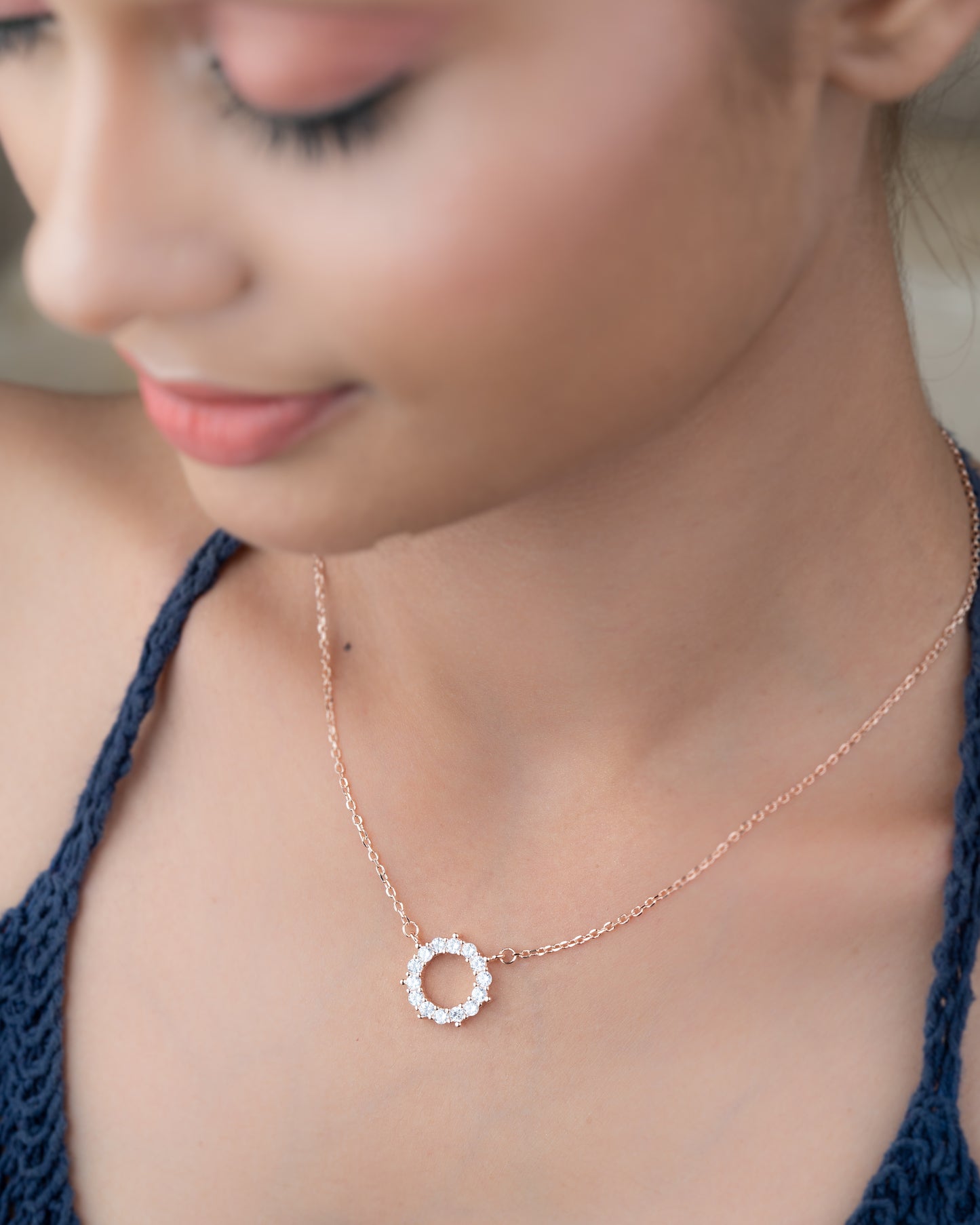 Rose Gold Hollow Circle with Stone Pendant Charms