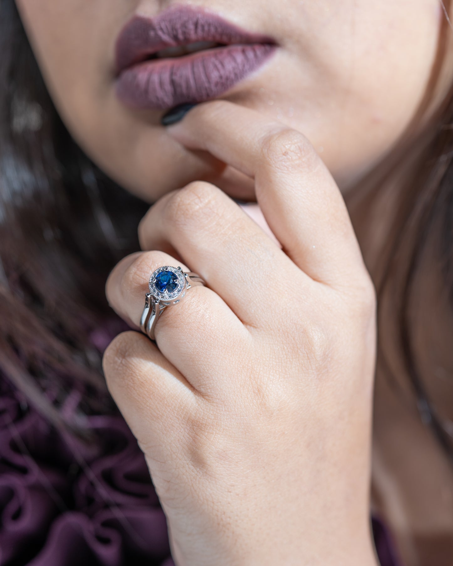 Silver Unique Central Blue Stone Ring